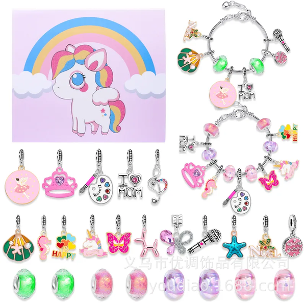 🎄 Calendrier de l’Avent Noël 2025 – 28 Bijoux à Créer : Bracelets & Breloques Licorne