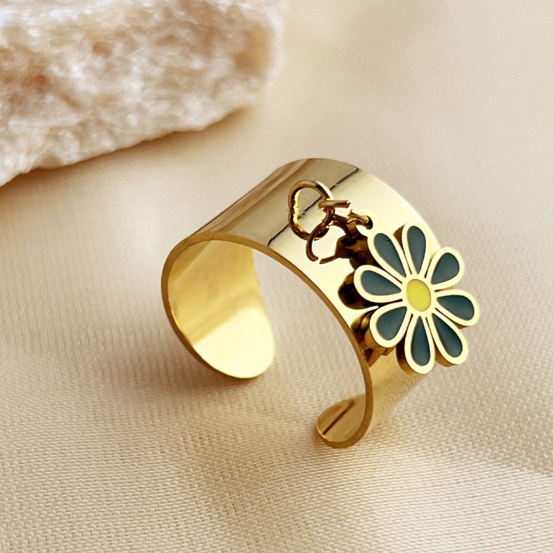 Bague Large Ajustable Dorée – Pampille Fleur Nacrée Vert