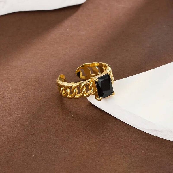 Bague Chainlink Noir Dorée  Maillons Acier Inoxydable 304 Ajustable Tendance