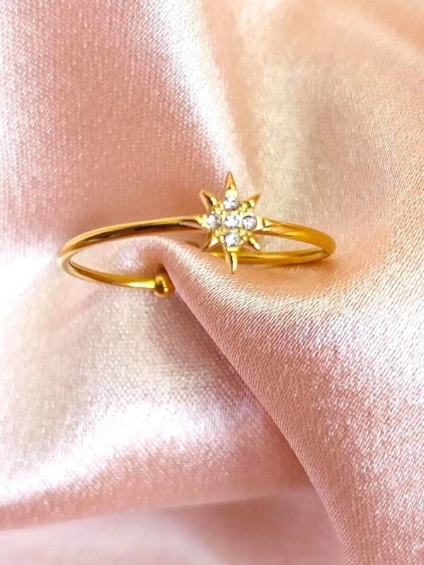 Bague Edelweiss Fleur Zircons Dorée  Fine Ajustable Minimaliste Acier Inox 304