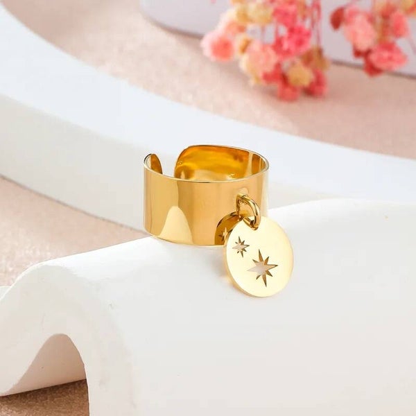 Bague Étoiles Dorée Ajustable  Acier Inoxydable 304 Constellation Zircons VanBijoux