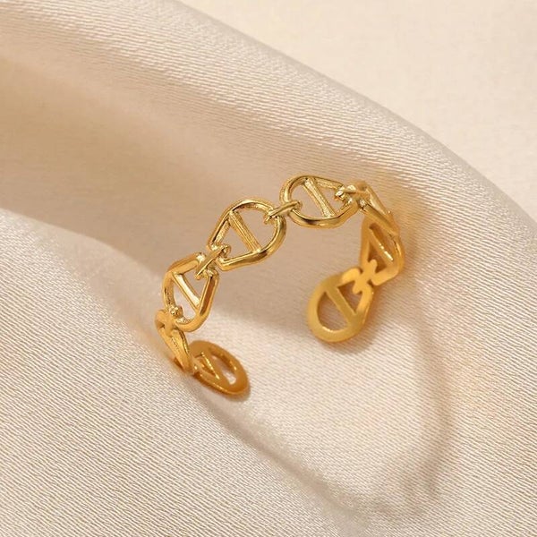 Bague Maillons Ovales Ajustable Dorée  Acier Inoxydable 304 Chaîne Chic Femme