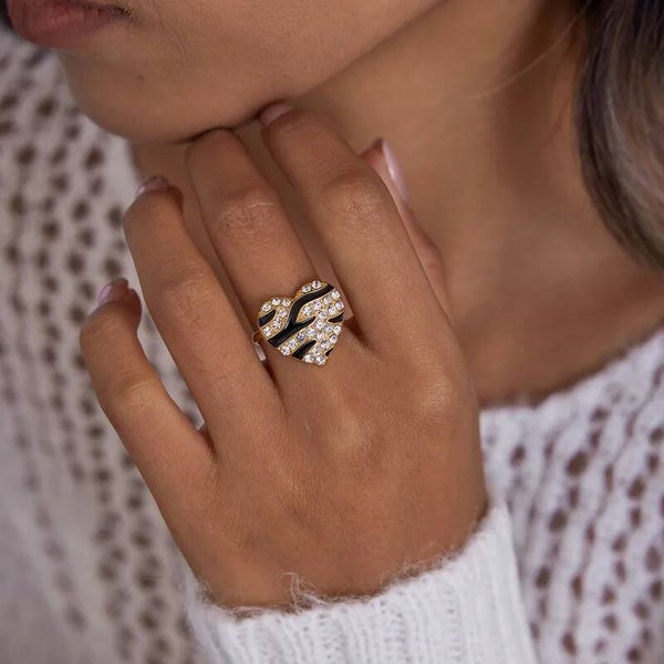 Bague Cœur Zircon Brillant Éclat Zénith  Ajustable Acier Inoxydable Doré