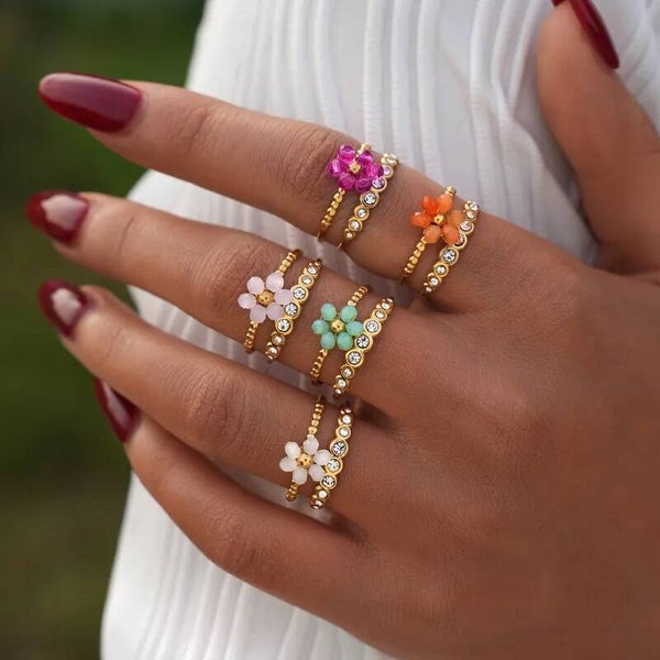 Bague Fleur Dorée Ajustable  Élégance Décontractée Acier Inoxydable 304 VanBijoux