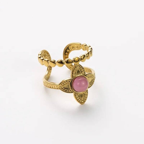Bague Nyx Ajustable Dorée Perle Rose Naturelle – Style Baroque Ethnique en Acier Inoxydable 304