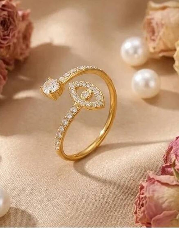 Bague Ouverte Œil Porte-Bonheur Géométrique - Zircons Acier Inoxydable 304