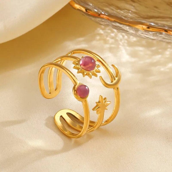 Bague Séléné Ouverte Céleste  Ajustable Acier Inoxydable 304