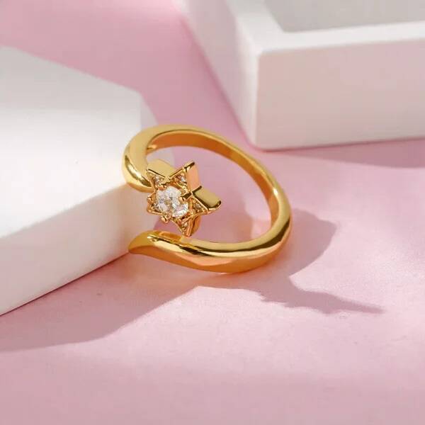 Bague Vega Étoile Filante Zircon Dorée – Spirale Ajustable  Cuivre Plaqué Or  Céleste Vanbijoux