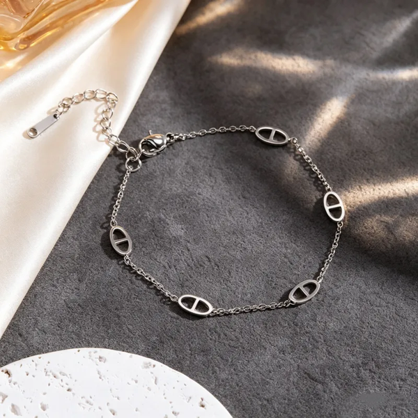 Bracelet Ancrage Chaîne Maillons Marins – Argenté Fin en Acier Titane Waterproof