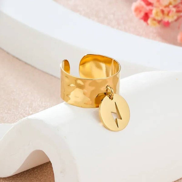 Bague Pampille Éclair Dorée Zircons  Acier Inoxydable 304 Ajustable VanBijoux
