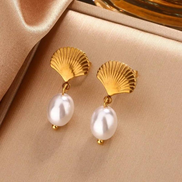 Boucles d’Oreilles Tropicales Rétro Géométriques  Acier Inox 304 Perles Incrustées