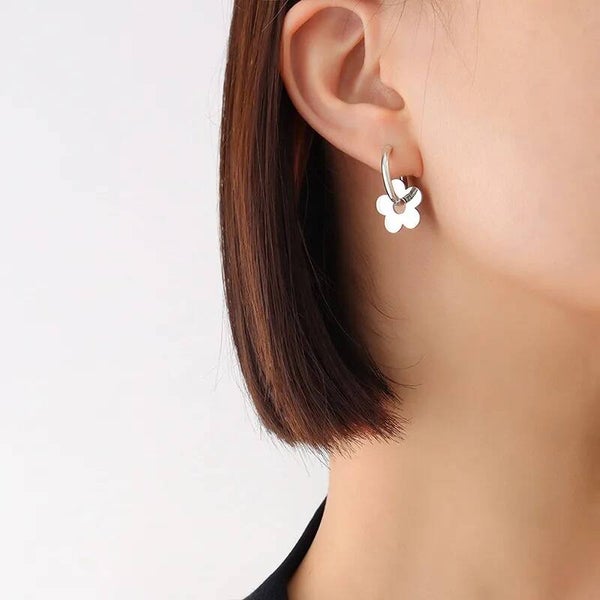 Mini Créoles Fleur Amovible 2-en-1 – Huggie Hoops Acier Inox 304