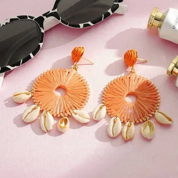 Boucles d’Oreilles Créoles Coquillage Cauri – Lani Style Hawaïen Paille