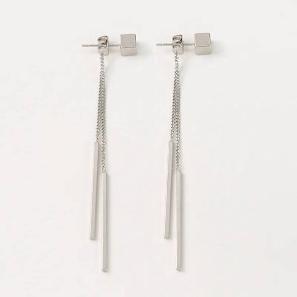 Boucles d’Oreilles Pendantes Cube – Acier Inoxydable Argenté