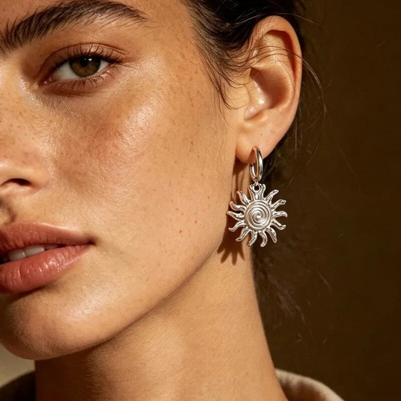 Boucles d'Oreilles Soleil Bohème - Argenté Acier Inoxydable 304