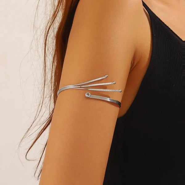 ZIRCON CLAW - Bracelet de Bras 3 Pointes Zircon Acier Inoxydable Argenté - Manchette Griffe