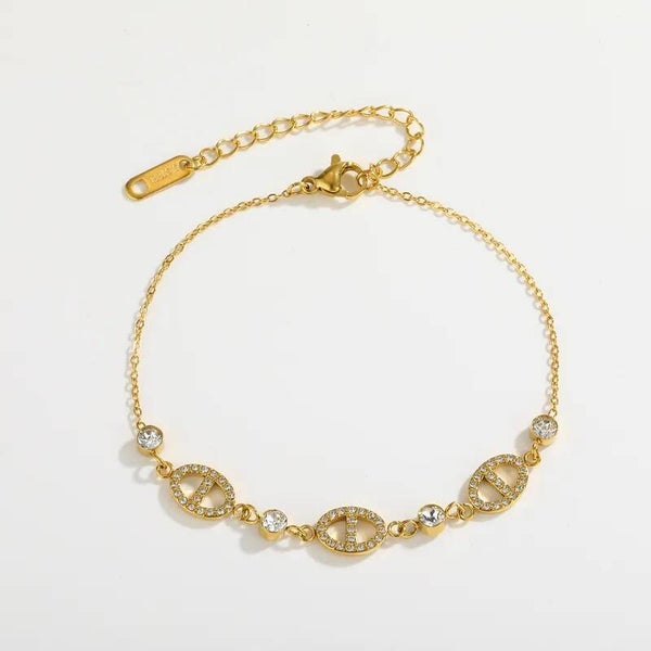 Bracelet CD Strass Trio Doré - Grain de Café Acier Inox 304 Femme