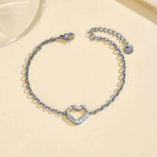 Bracelet Cœur Éclat Argenté – Acier Inoxydable 304 Hypoallergénique