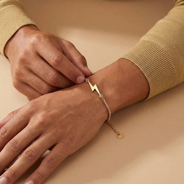 Bracelet Éclair - Bracelet Acier Inoxydable 304 Plaqué Or 18K - Motif Foudre - Mixte Homme Femme - Existe en Argenté