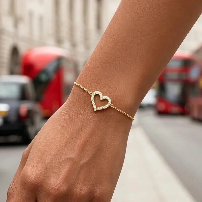 Bracelet Cœur Zircon Lia – Acier Inoxydable 304 PVD Doré ou Argenté