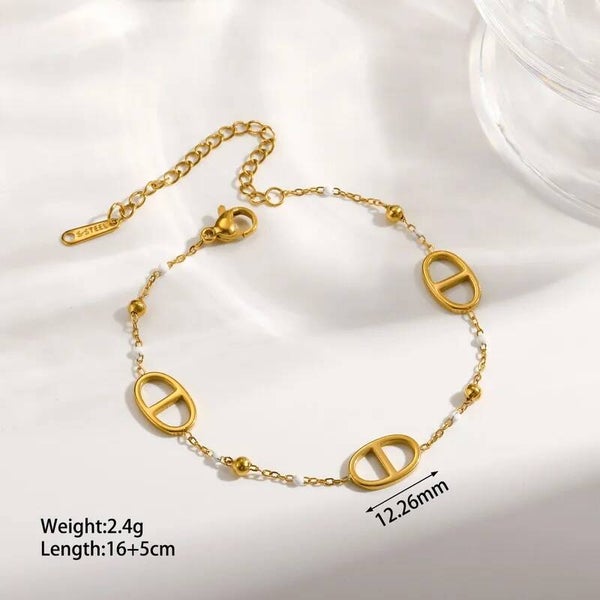 Bracelet Perle Blanche Acier Inoxydable Doré - Maille Marine Femme  Hypoallergénique