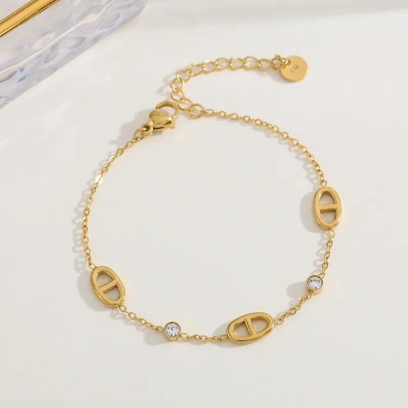 Bracelet Marina Maille Marine Zircons – Doré Acier Inoxydable Waterproof Chic Femme