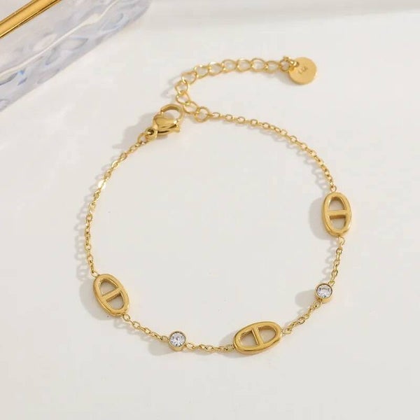 Bracelet Marina Maille Marine Zircons – Doré Acier Inoxydable Waterproof Chic Femme