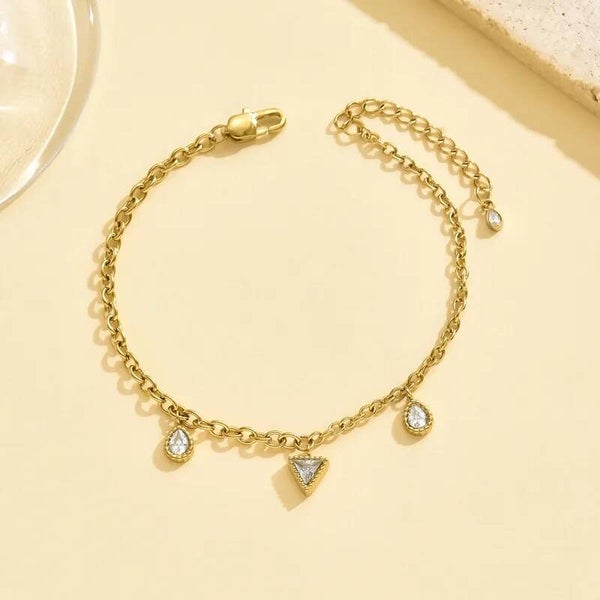 Bracelet Prisma Charms – Zircons Triangle Poire Doré Inox 304 Waterproof