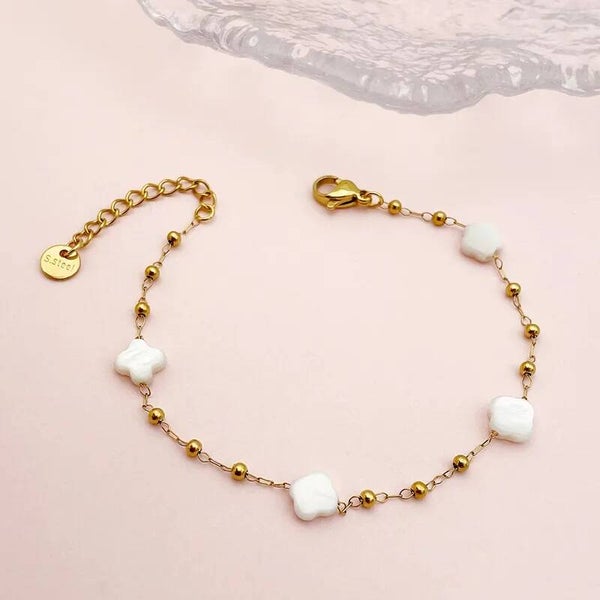 Bracelet Amélie Trèfle Nacre Doré  Acier Inox 304 Porte-Bonheur Chic