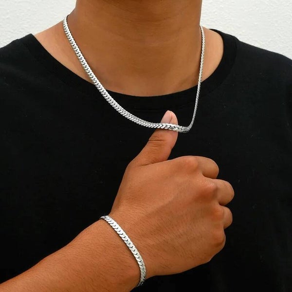 Chaîne & Bracelet Épuré Homme – Acier Inoxydable Argenté  L’Indispensable Minimaliste