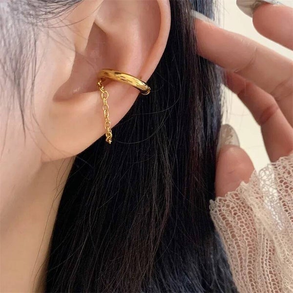 Clips d’Oreilles Chaîne Rétro – Acier Inoxydable 304 Doré