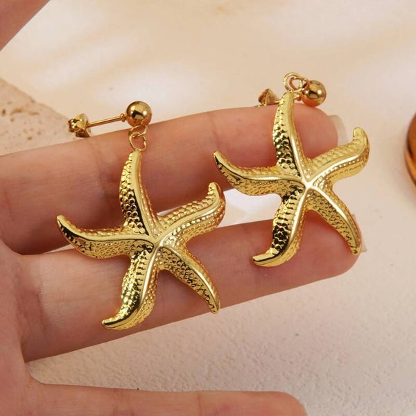 Boucles d’Oreilles Étoile de Mer Dorée – Acier Inoxydable Femme