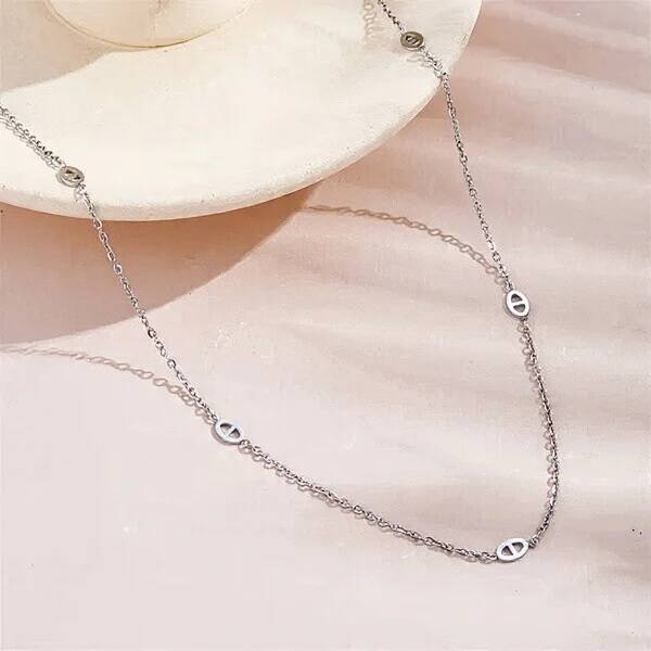 Collier Classica Maille Nez de Cochon Argenté  Acier au Titane Unisexe Vanbijoux