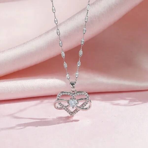 Collier Cœur Infini Argenté Zirconium  Acier Inoxydable – Cadeau Amour Éternel Femme