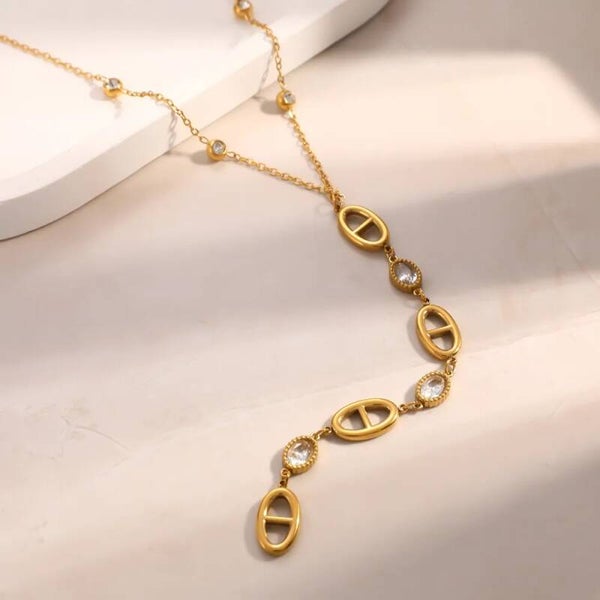 Collier en Y Doré Goutte Acier Inoxydable Femme Élégant