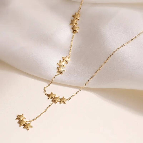 Collier en Y Triple Étoile Doré Acier Inoxydable 304  Bijou Céleste Vanbijoux