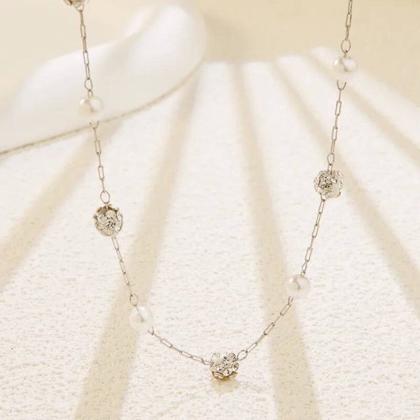 Collier Perles & Boules Strass  Acier Inoxydable 304 Doré Tendance