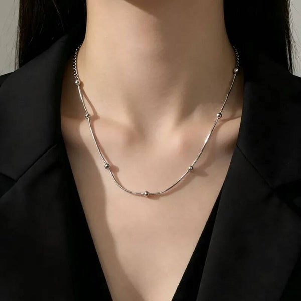 Collier Femme Asymétrique Boules – Chaîne Serpent Acier Inoxydable 304