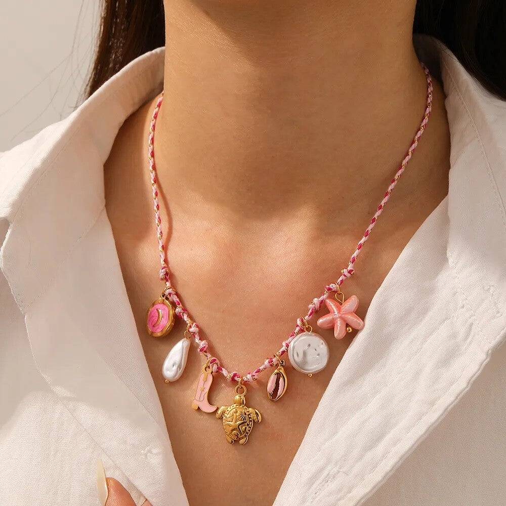 Collier Multi-Breloques Plage acier inoxydable 304– L’Été Au Creux De Votre Cou