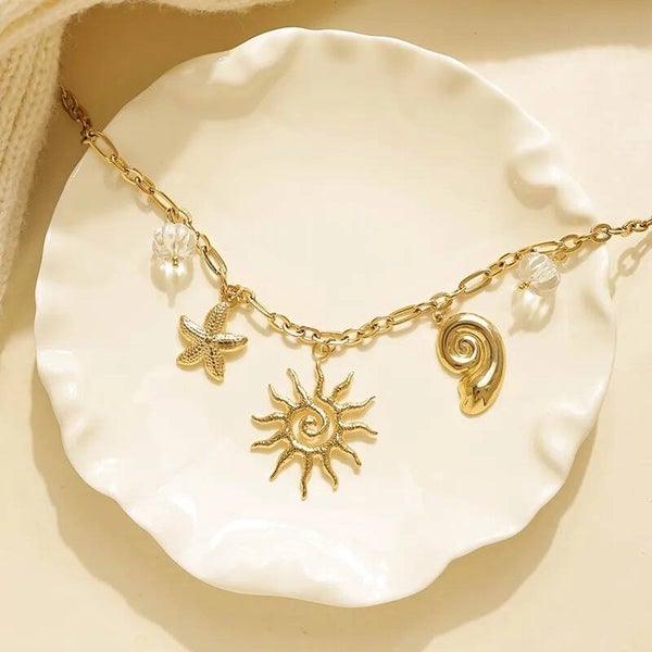 Collier Soleil Étoile de Mer Coquillage – L’Esprit Vacances Au Cou