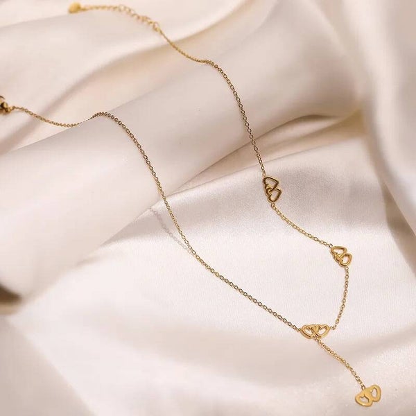 Collier Y Double Cœur Entrelacé Doré Acier Inoxydable 304  Bijou Amour Vanbijoux