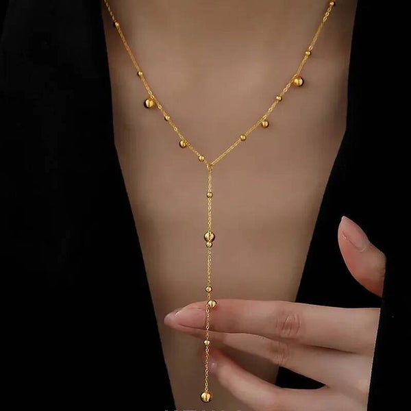 Collier Y Lariat Boules Dorées - Collier Long Satellite - Acier Inoxydable 304 - Doré / Argenté