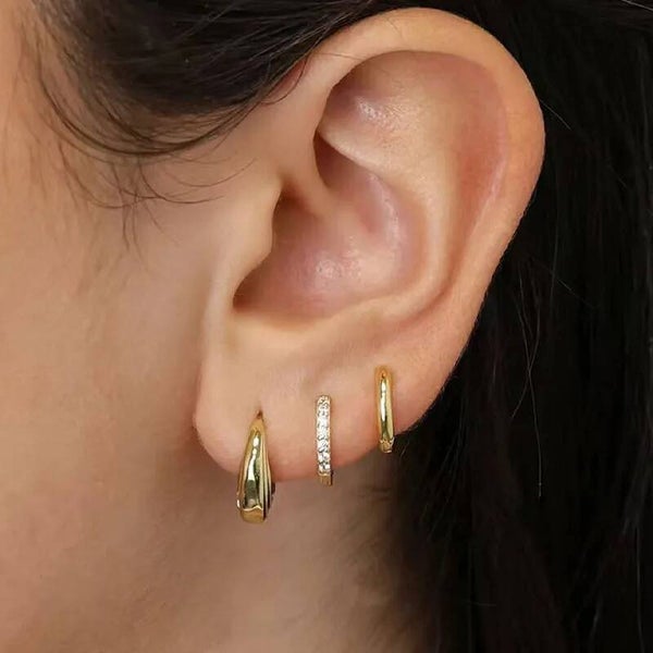Créoles Earcuff Dorées – Acier Inoxydable 3 Piercings en 1