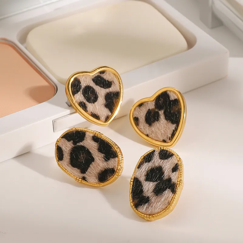Boucles d’Oreilles Fantaisie Léopard ovale ou cœur | acier inoxydable 304 doré | vanbijoux