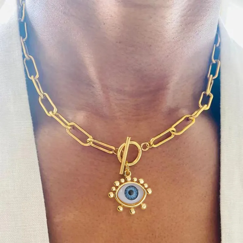 Collier NZ1623 – Œil Protecteur Doré en Acier Inoxydable - vanbijoux