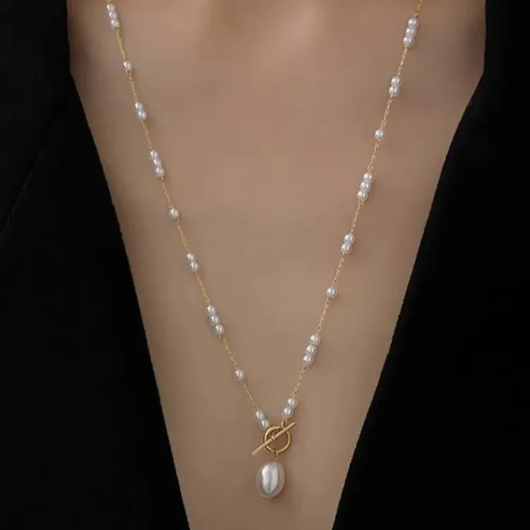 Collier Perlé Géométrique | Acier Inoxydable 304 Doré & Perle Artificielle | vanbijoux