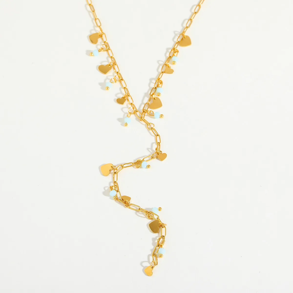 Collier Y en Pierre Naturelle – Petit Cœur Doré