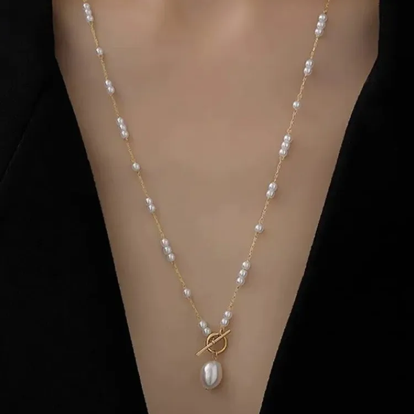 Collier Perlé Géométrique | Acier Inoxydable 304 Doré & Perle Artificielle | vanbijoux