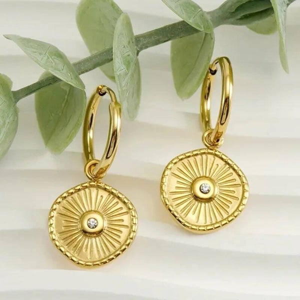 Boucles d'Oreilles Dormeuses Dorées Zircons - Acier Inoxydable 304
