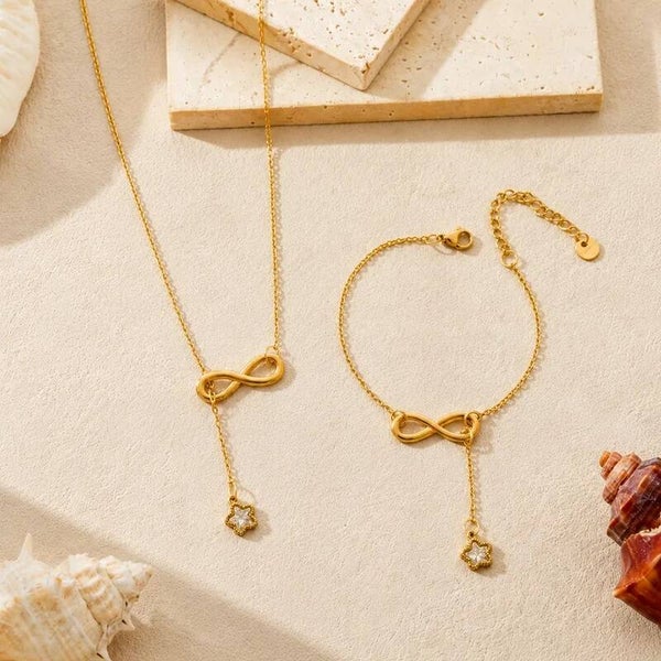 Ensemble Infini Femme – Double Anneau Acier Inoxydable 304 Plaqué Or 18K